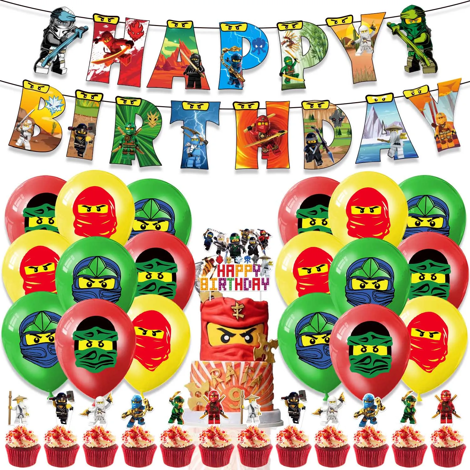 Cartoon Ninja Birthday Decorations Paper Tableware Plate Cup Tablecloth Foil Ballons Kids Banner Cake Toppers Party Supplies