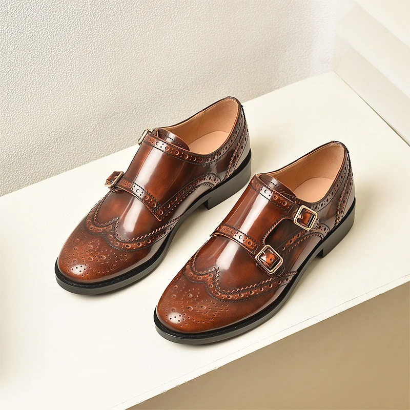 DONNAIN 2023 Spring British Style Oxford Shoes Women Handmade Brogue