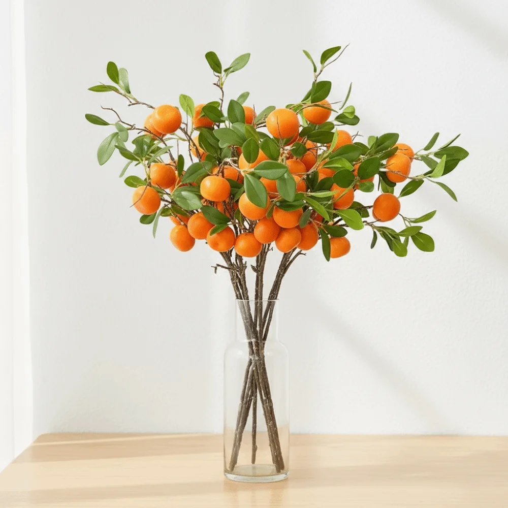 Künstliche Orangenzweige mit Grünen Blättern, Luxuriöse Simulierte Orangen, Realistische Elegante Kunstpflanzen für Haus und Garten – Detail 8