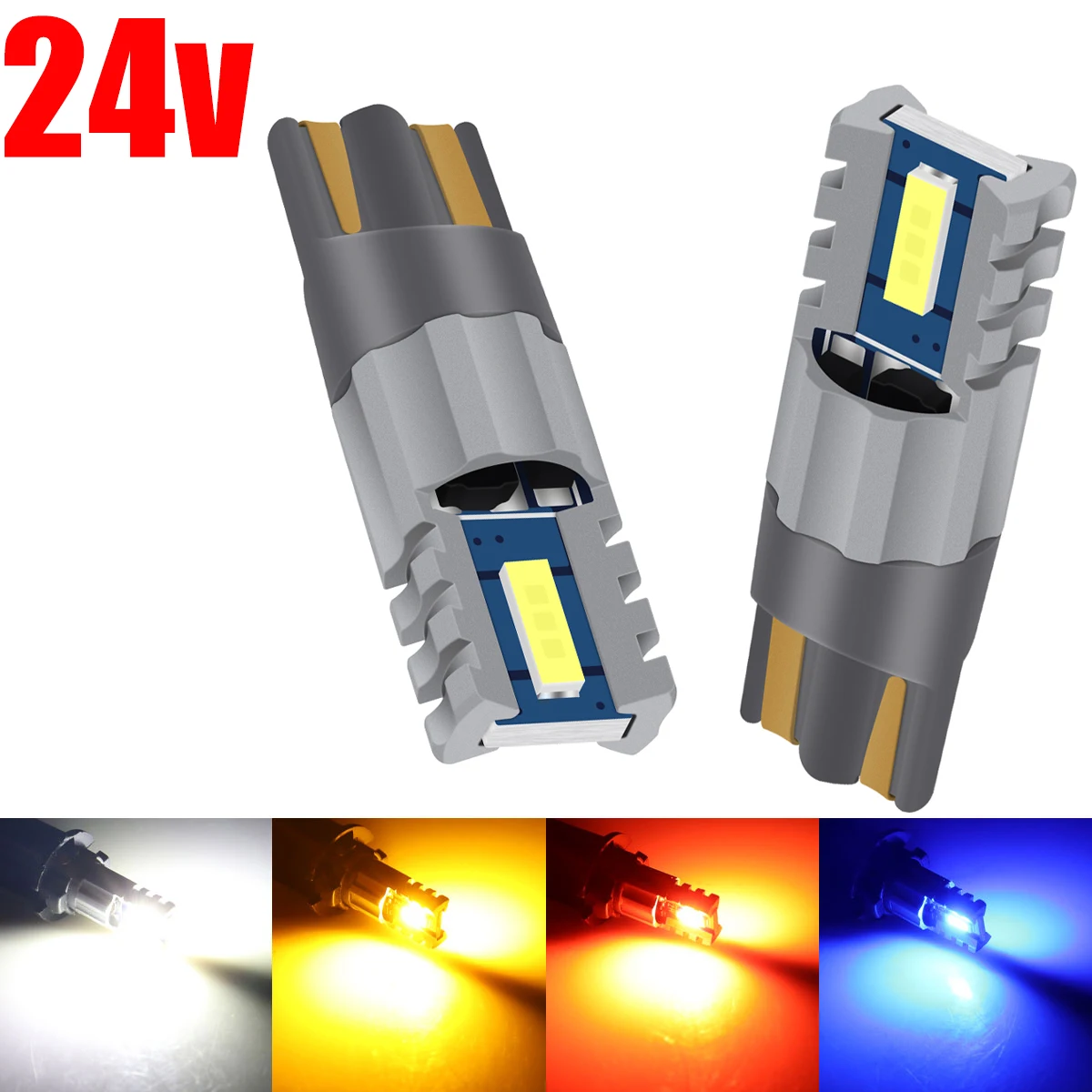 

2Pcs 24V T10 W5w Led Bulb Super Bright 5w5 194 168 2825 Side Lights Bulbs Interior Clearance License Plate Lamp 6000K White