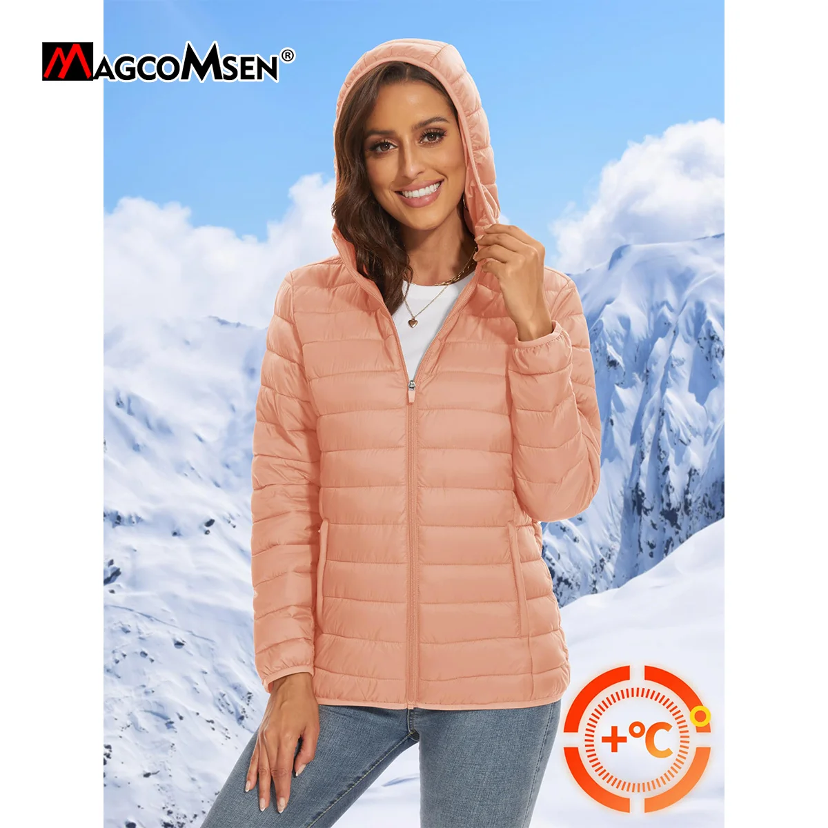 MAGCOMSEN Women‘s Lightweight Hooded Puffer Jacket Full Zip Windbreaker Waterproof Quilted Down Coat Winter Warm Outerwear 4