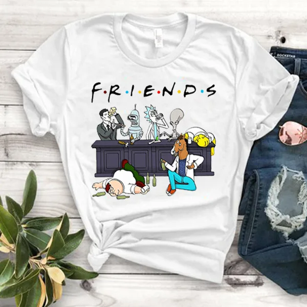 Trend FRIENDS Tshirt Femme Letter Print Graphic Tees Women T-shirt Female Cute Pink Tshirt Graphic Tees Women B