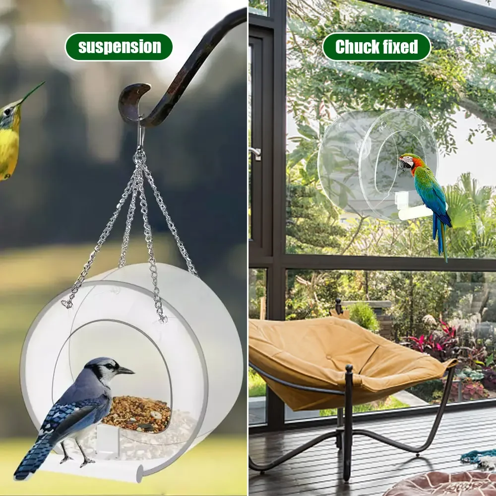 Hanging Wild Bird Feeder Clear Round Acrylic Feeding Station Outdoor Food Container Outside window With Sucker for Cardinals bird feeder