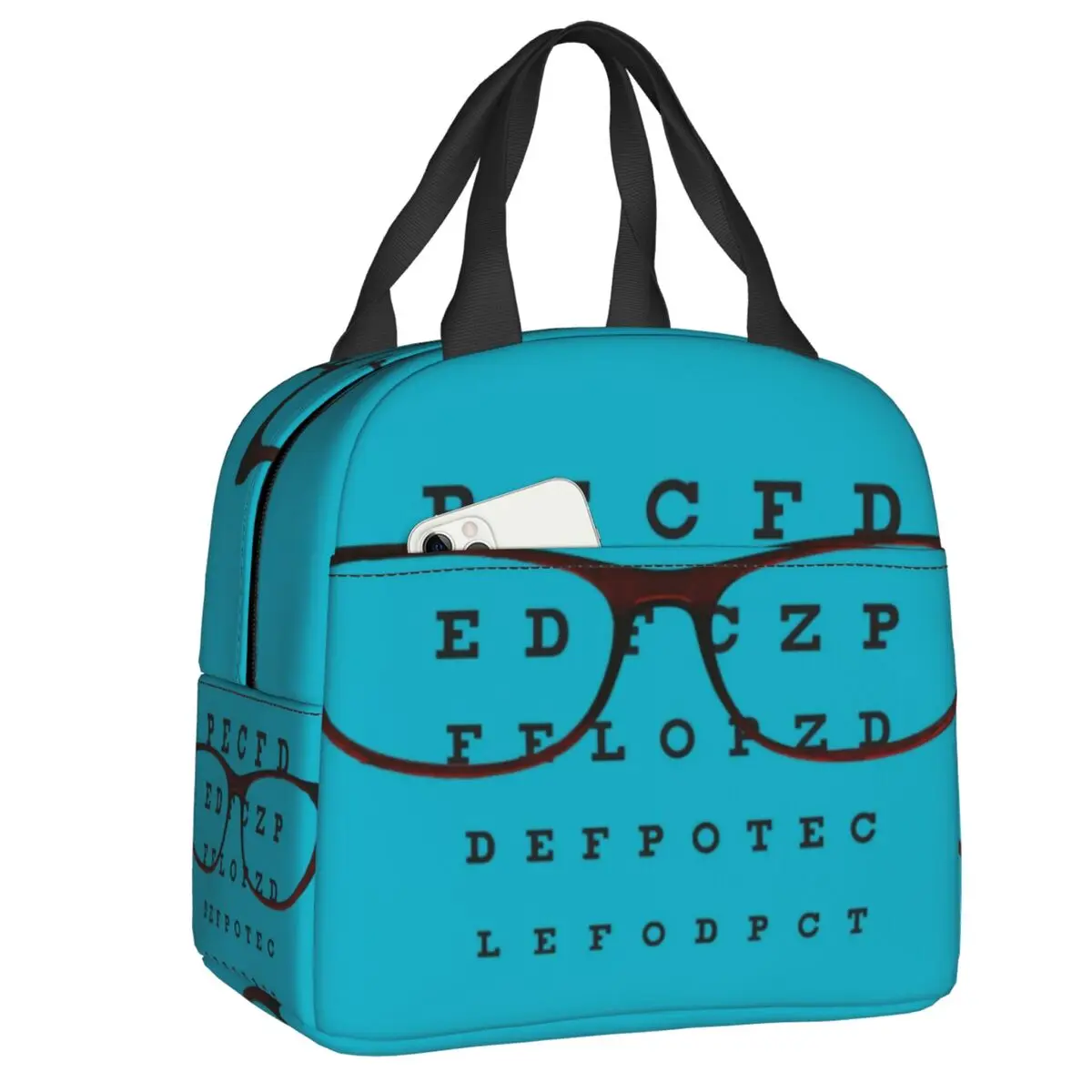 

Funny Glasses With Eye Test Chart Resuable Lunch Boxes Women Multifunction Optician Optometrist Thermal Cooler Food Lunch Bag