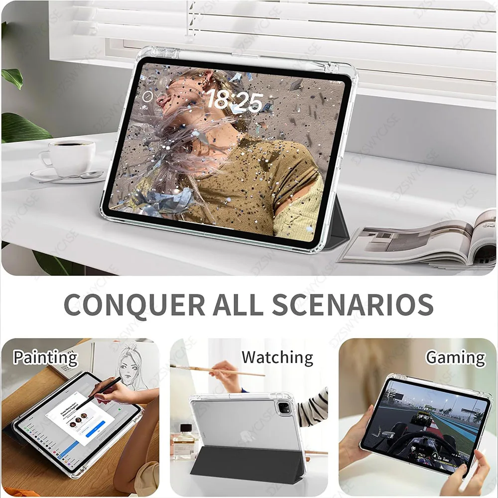 Sleek Protective Tablet Case with Pencil Holder and Auto Sleep/Wake Function
