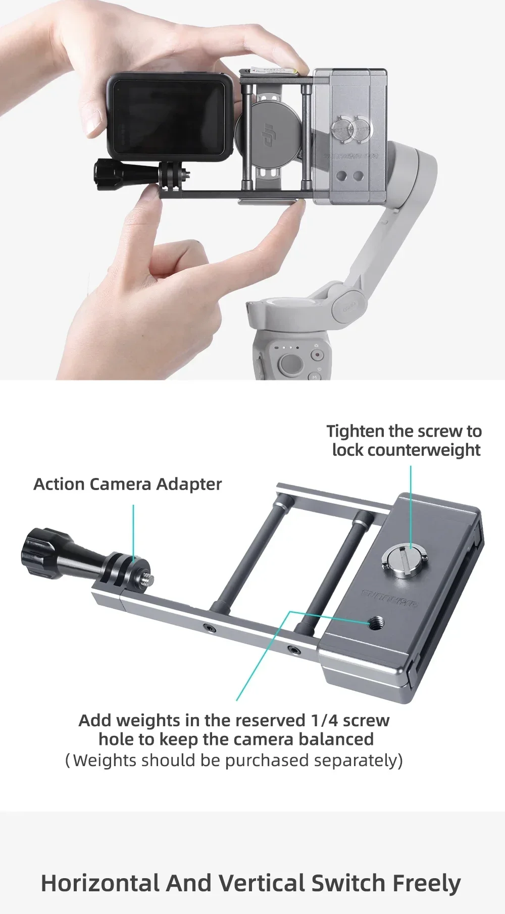 DJI 모바일 6/OM 5용 핸드헬드 어댑터 스위치 마운트 플레이트, 인스타360 플로우 카메라 어댑터, DJI 액션 3용, 고프로 11용