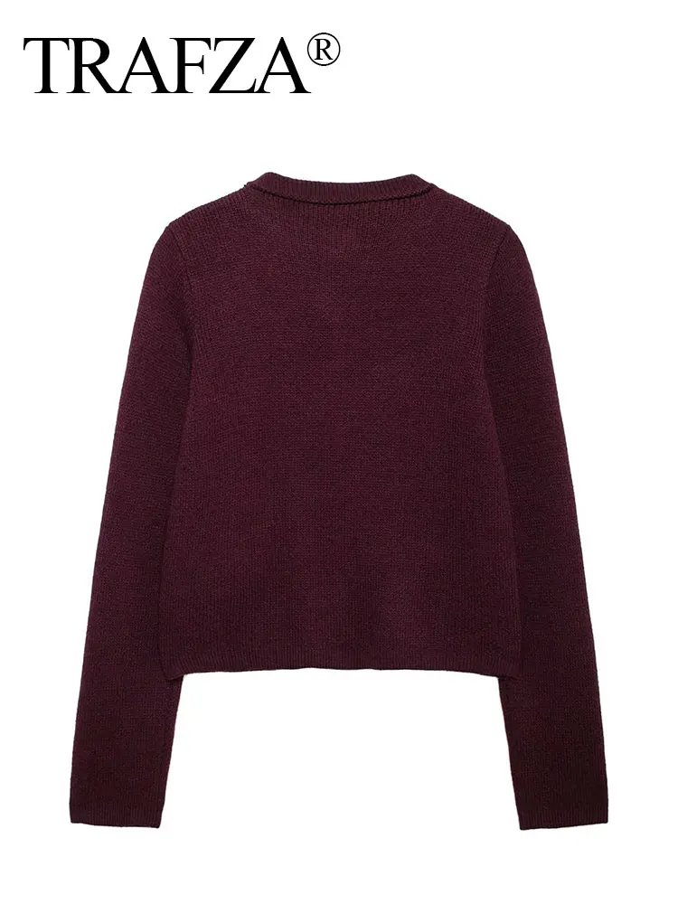 HH Autumn Winter Women Knitted Cardigan Coat Vintage Wine Red Single Breasted Long Sleeve O Neck Sweater With Pockets Tops