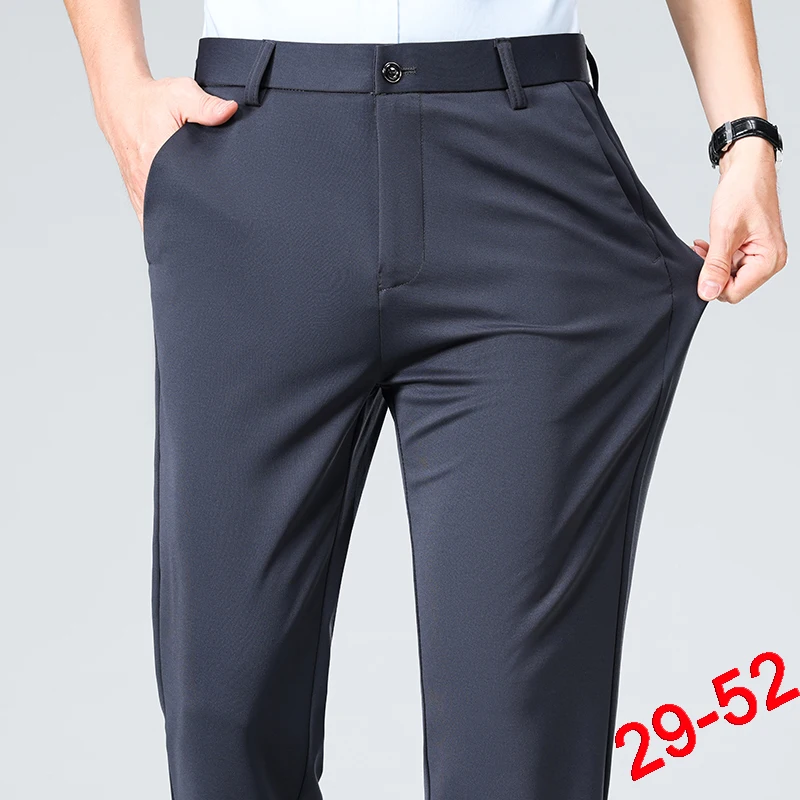 Plus Size Trousers Men Business Suit Pants Stretch Formal Dress Pants Big Man Classic Black Trousers 3
