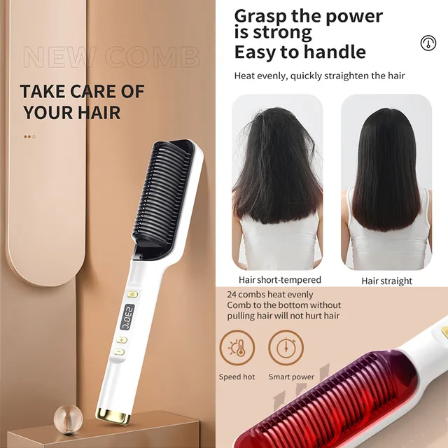 Spazzola lisciante elettrica Pettine caldo Styler per capelli Ioni negativi Anti danno al calore Strumento per lo styling veloce per donne Uomini Viaggi a casa 3