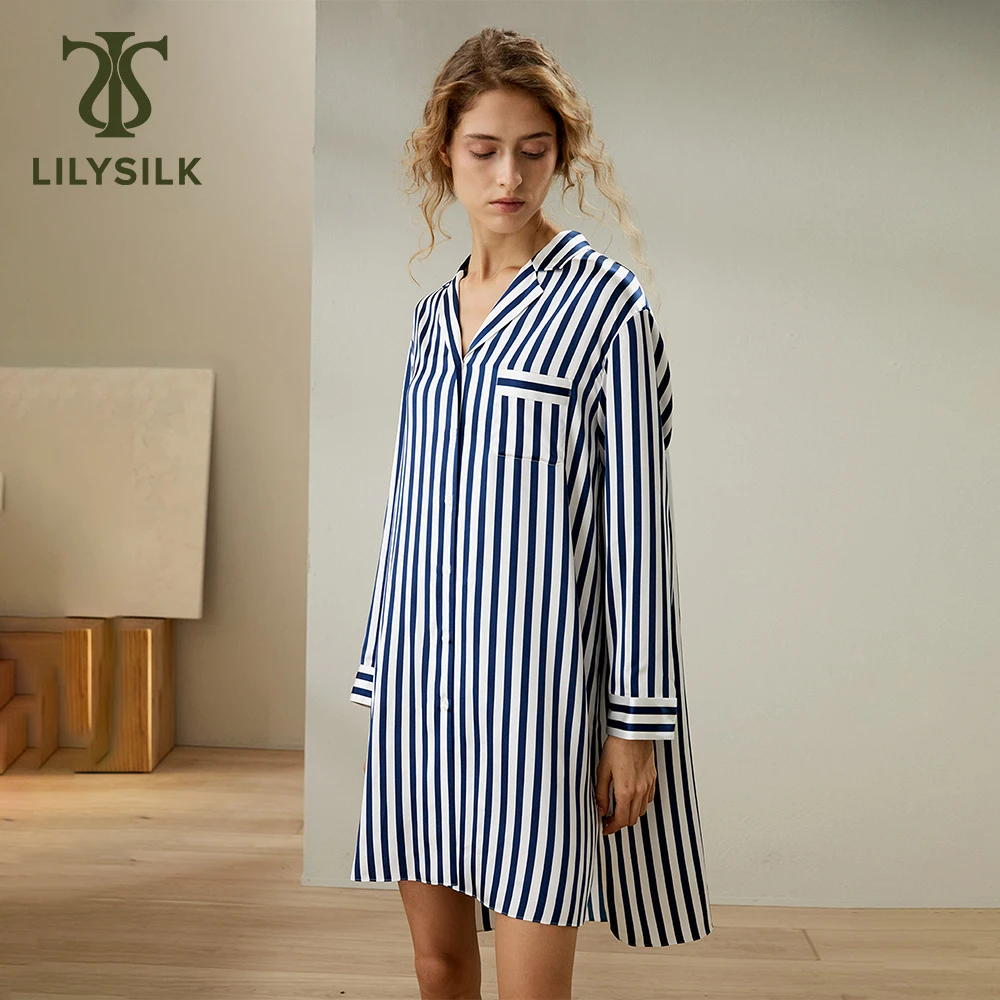 Шелковая ночная рубашка LILYSILK в полоску для женщин