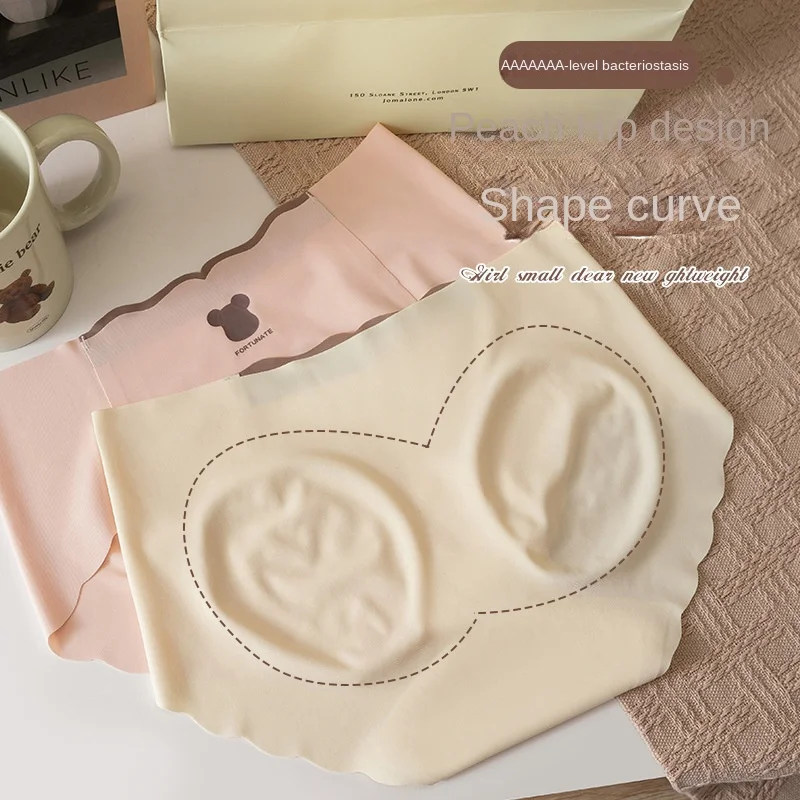 

Soft Ice Silk Breathable Panties Japanese Bear Pattern Mid-Rise Panties Cotton Open Crotch Seamless Underwear
