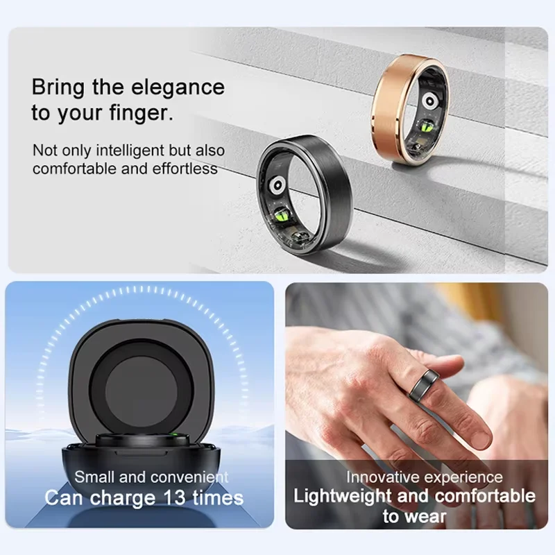 R03 Smart Ring Men Women With Charing Case,Health and Sleep Monitor,IP68 & 5ATM Waterproof,Multi-sport Mode For Andriod IOS - 2