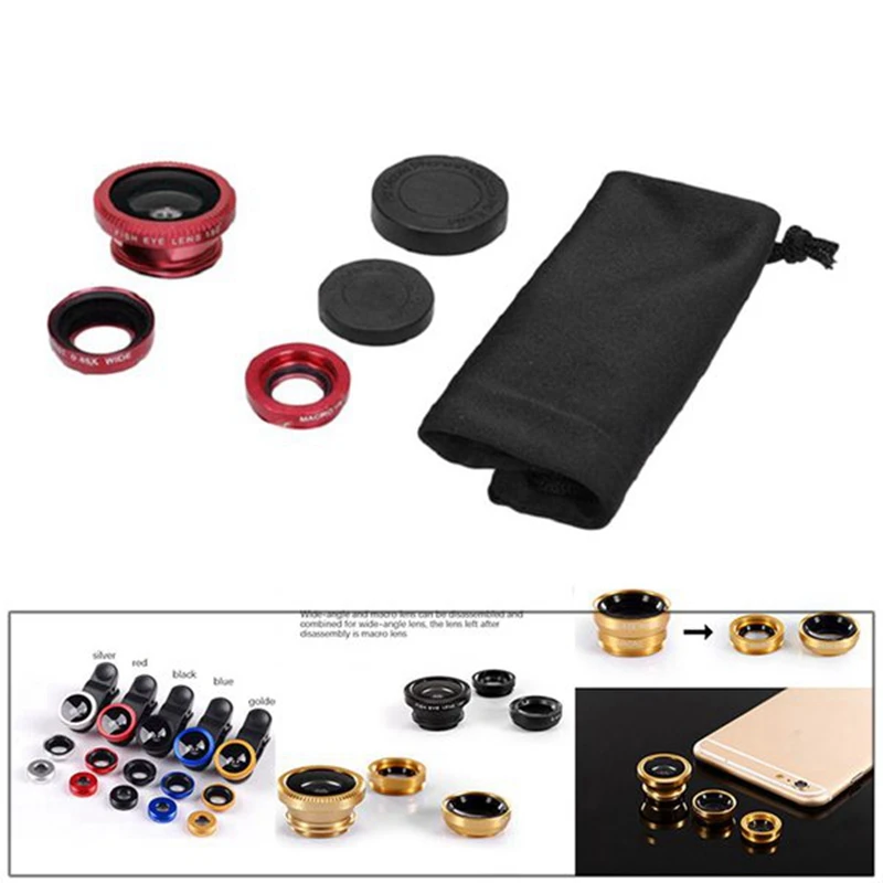 

3-In-1 Self-Timer Artifact External Camera Multifunctional Phone Lens Kit Fish Lens Macro Lens Wide Angle Lens