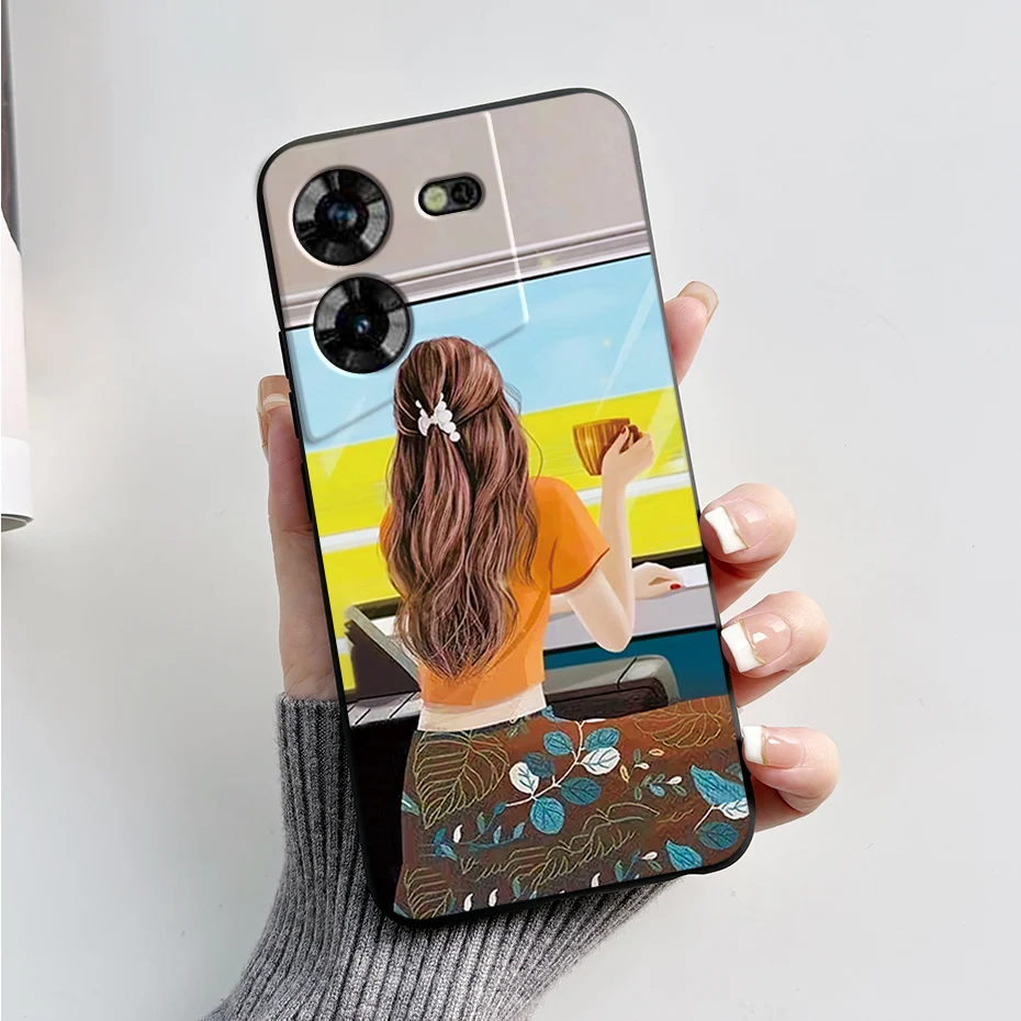 Stylish Black Silicone Phone Case with Pattern - Slim and Soft  Cover