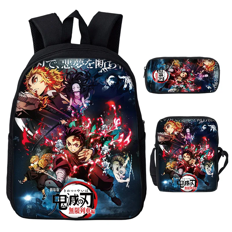 

Cross-border Amazon Demon Slayer Schoolbag Kamado Tanjiro Backpack Student Cartoon Backpack Three-piece Set