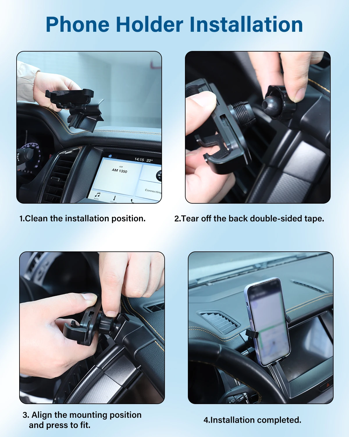 Car Phone Holder Mount For Ford Ranger 2015- Car Central Control Air Vent Cell Phone Holder 360-Degree Rotation