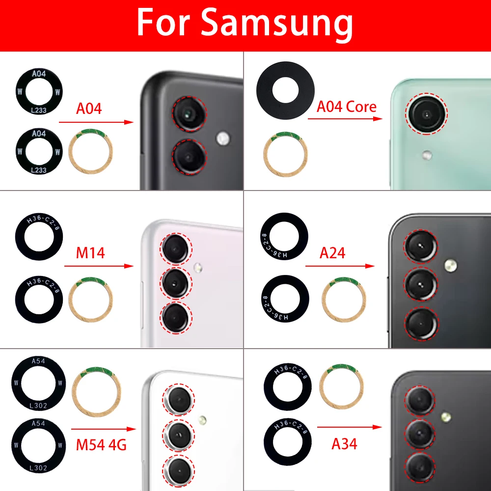 삼성 후면 카메라 유리 렌즈, 접착제 포함, A03, A03s, A04 코어, A04s, A04E, A14, A24, A34, A54, A13, A23, 4G, 5G, 100 개