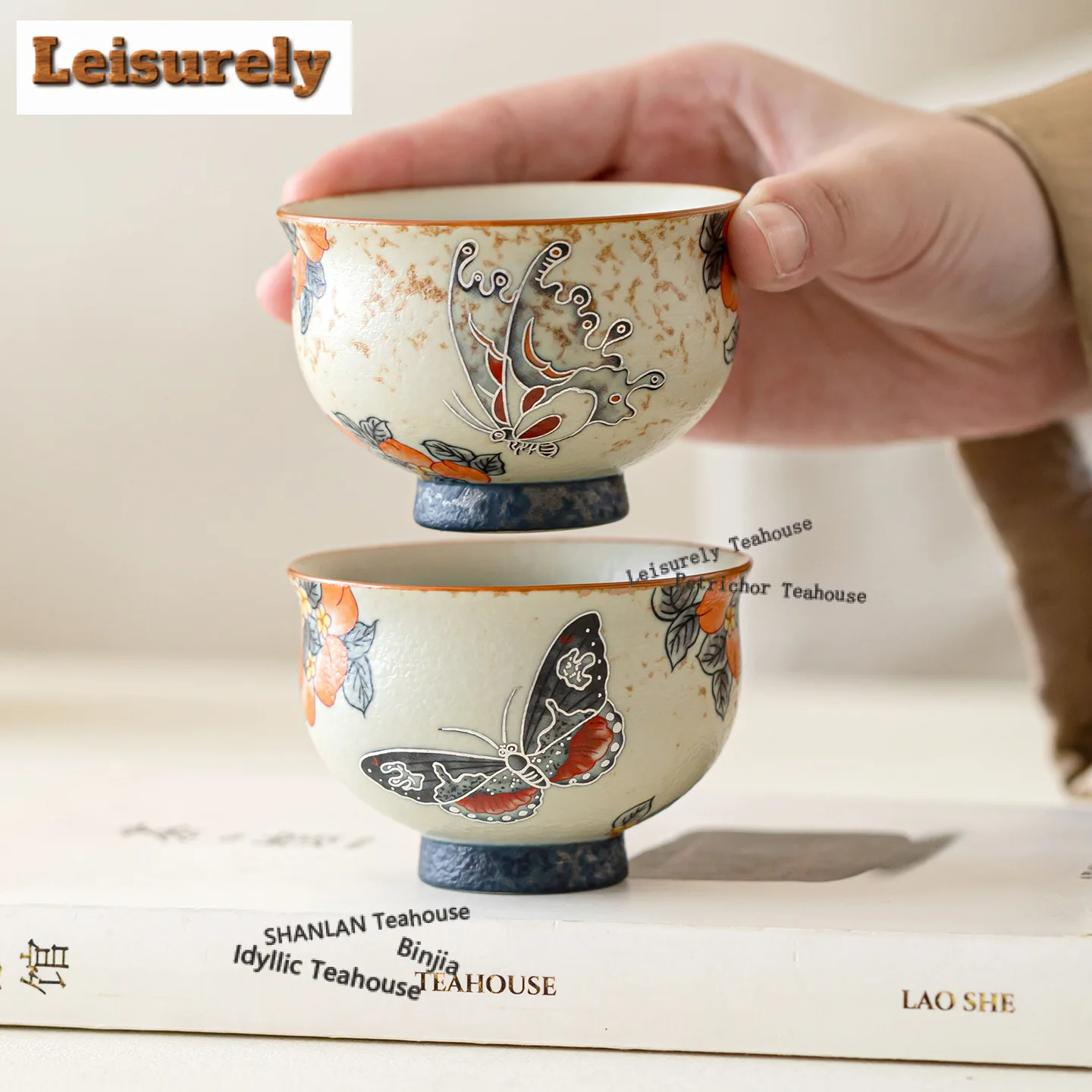 Caramel Glaze Peach Butterfly Dance Teacup Retro Tea Bowl Tea Pair Tea-tasting Smelling Cup Jianzhan Master Cups Tea Ceremony