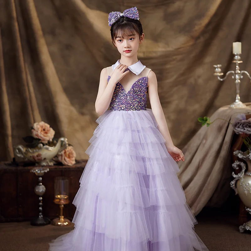 

Quinceanera Dresses for Girls Luxurious Evening Dress 2023 Kids Lush Sequins Tulle Tutu Maxi Ball Gown Infants Gala Costumes