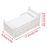 1:12 Dollhouse Miniature Bed White European Single Bed With Drawer Bedroom Furniture Model Decor Toy Doll House Accessories