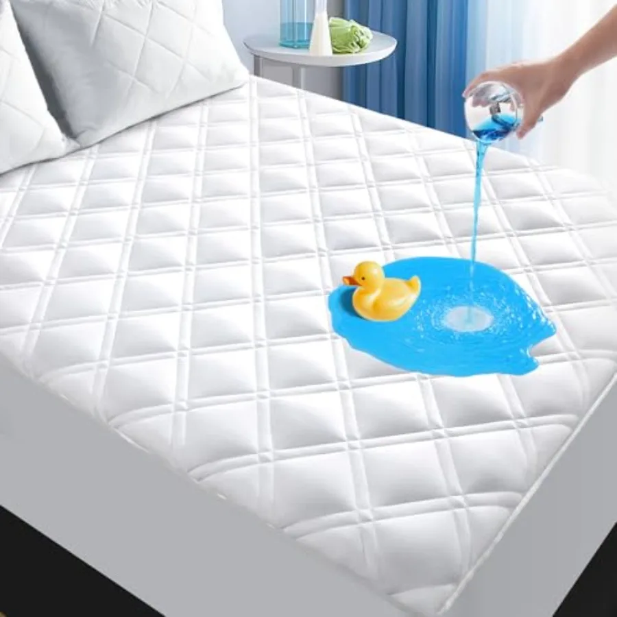 Padded Queen Mattress Protector, Breathable Waterproof Mattress Pad Cover Fitted Deep Pocket 8"-21", Soft Noiseless Mattress Co