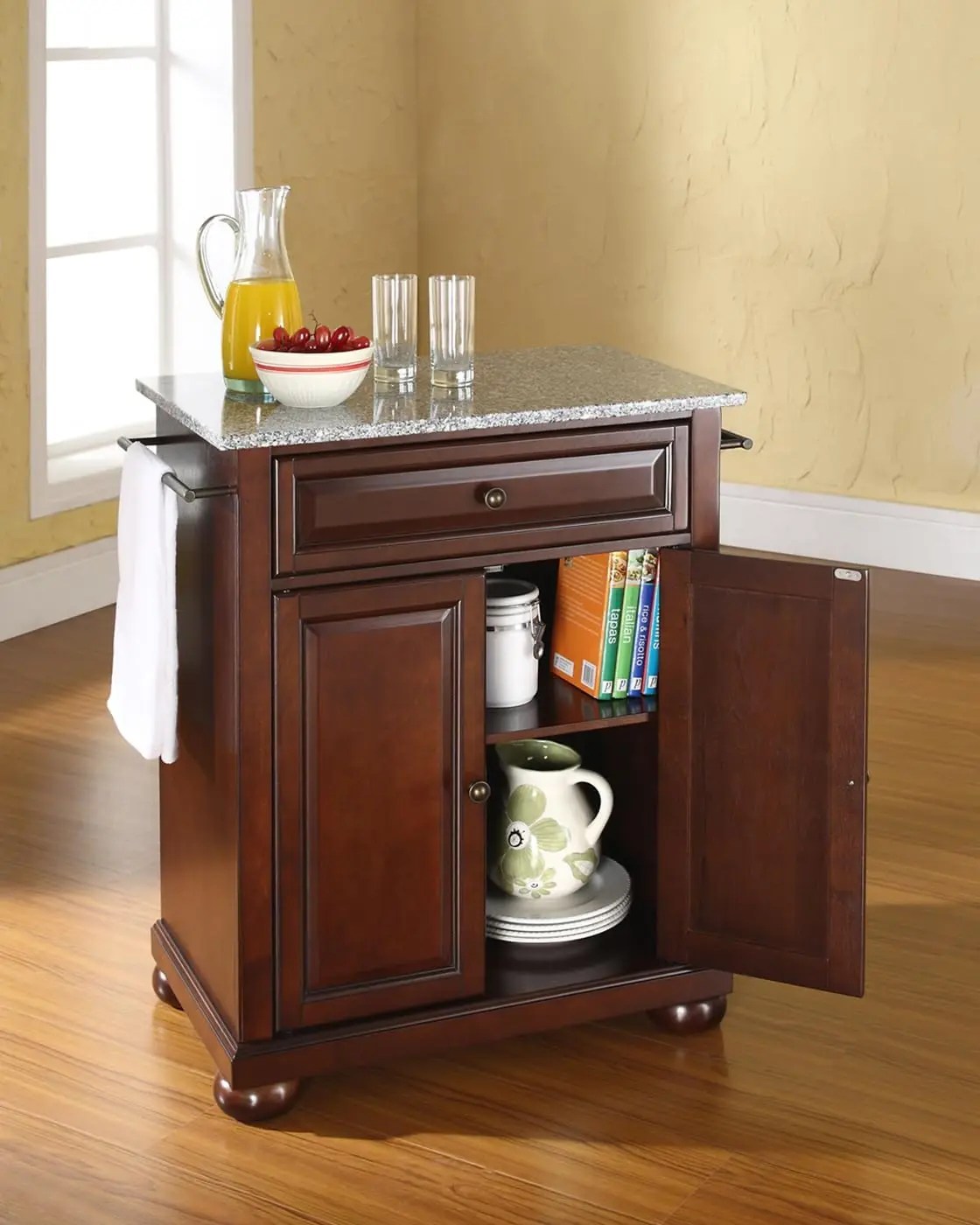 Alexandria Cuisine Kitchen Island with Solid Grey Granite Top-Vintage Mahogany