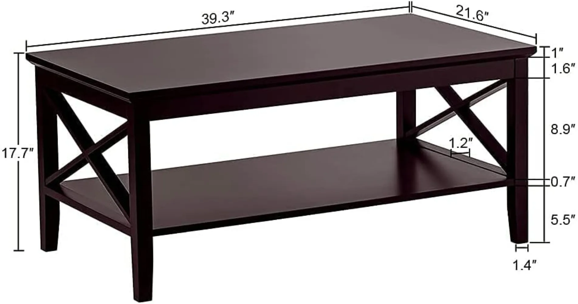 Oxford Coffee Table with Thicker Legs, Espresso Wood Coffee Table with Storage for Living Room 2