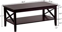 Oxford Coffee Table with Thicker Legs, Espresso Wood Coffee Table with Storage for Living Room 2