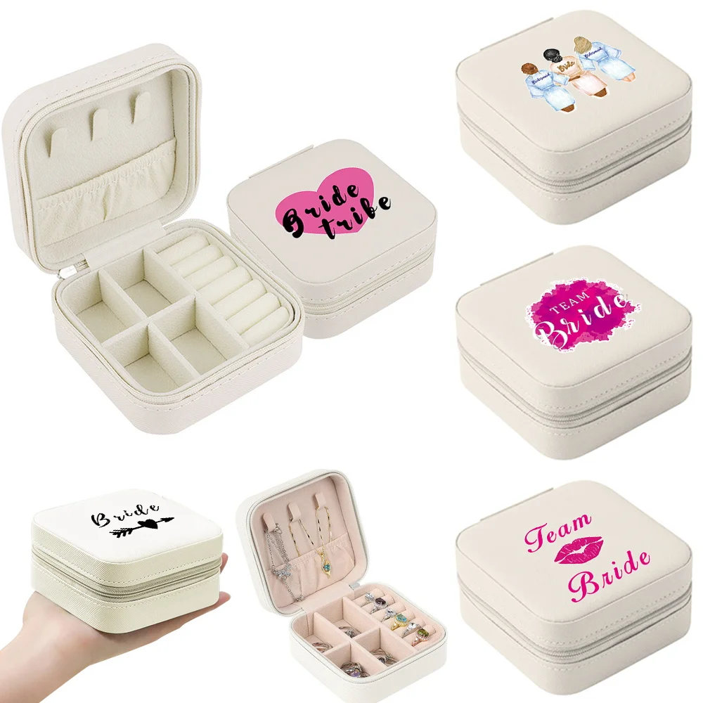 

Zipper Jewelry Display Box PU Organizer Cases Bride Series Earrings Necklace Rings Portable Storage Jewelers Boxes Jewelry Case