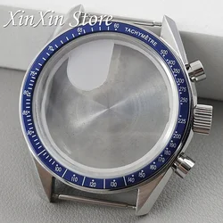 Men's 39.7mm Blue Bezel Watch Case with Moon Pattern Back and Chronograph Function for Quartz Movement, Fits 20mm Strap (Blue Bezel B)