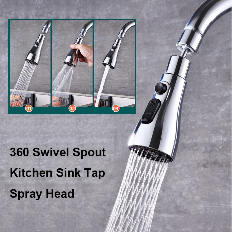 360&deg; Swivel Kitchen Faucet Head Replacement 3 Working Modes Movable Kitchen Tap Nozzle Flexible Faucets Sprayer Gadgets