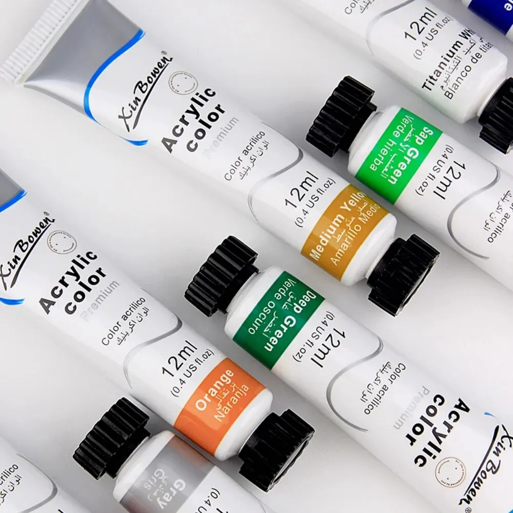 Acrylic Paint Set 12Ml 12 Color Acrylic Paint Set For Fabric Clothing Nail Glass Drawing Painting Waterproof Art Supplies