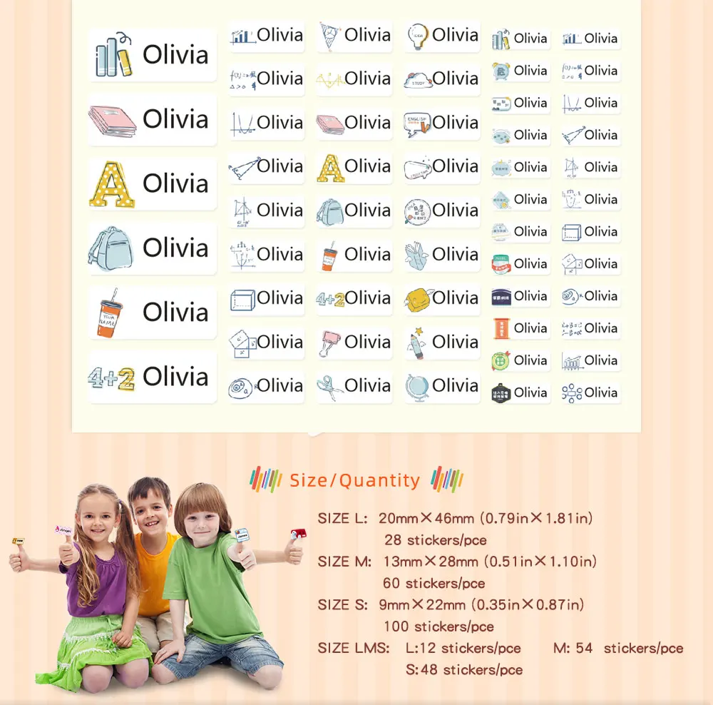 Description Picture 4 of itemCustomize Spain Name Stickers Waterproof Cute Cartoon Pattern Labels Personalized Children Boy Girl School Stationery Sticker