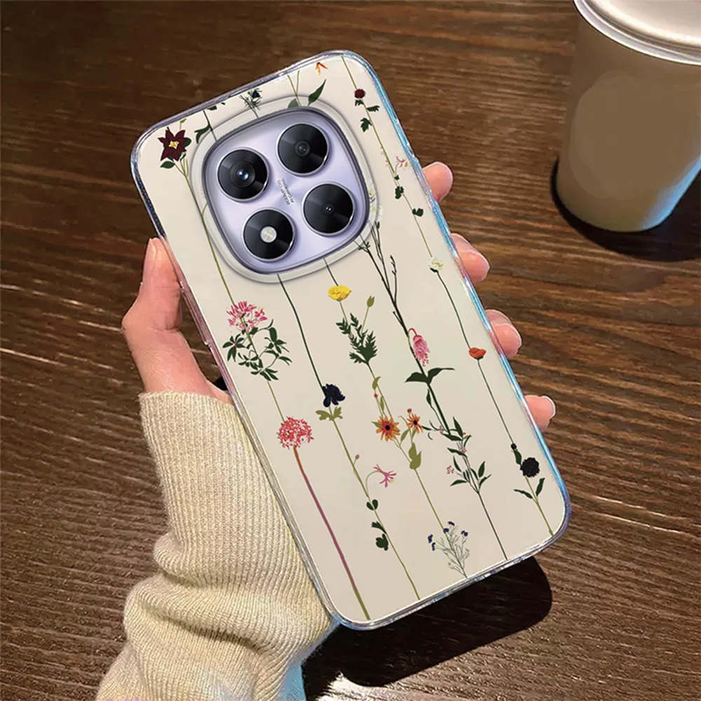 Transparent Clear Silicone Phone Case with Rose Flower and Daisy Oil Painting Design