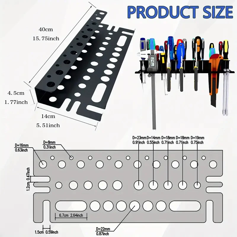 Wall Mounted Screwdriver Organizer Pliers Holder Hammer Rack Wrench Holder Hand Tool Storage Organizer for Workshop Shed Garage
