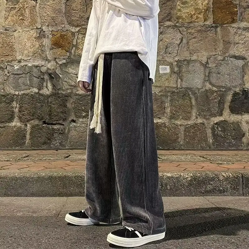 Wide Leg Pants Men Autumn Winter Thickened Corduroy Loose Draping Korean Version Casual Comfort Versatile Pants