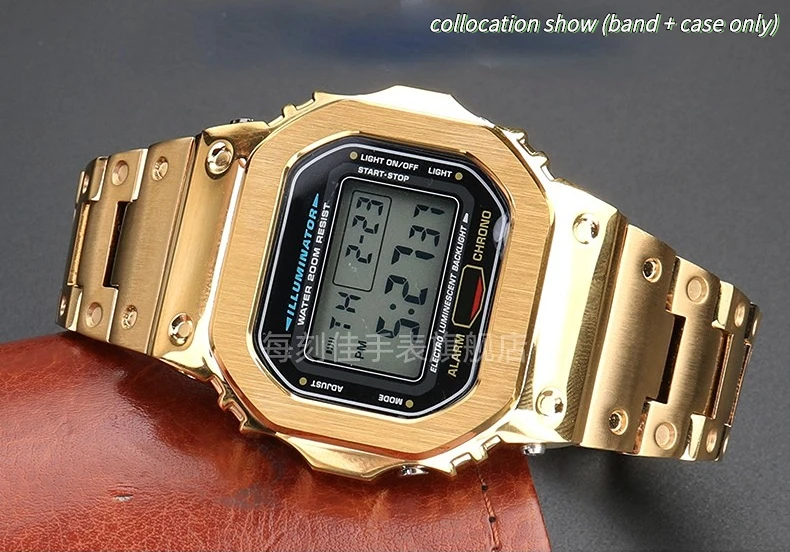 Für Casio G-SHOCK Metallgehäuse Armband Edelstahl Anzug DW5600/GW-M5610/5000 GW-B5600 Modifiziertes cooles goldenes schwarzes Armband – Detail 1