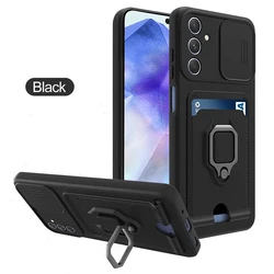 Premium Card Holder Ring Case - Sleek and Versatile Protective Cover - GalaxyA52 - A52S 4G - 5G (Black)