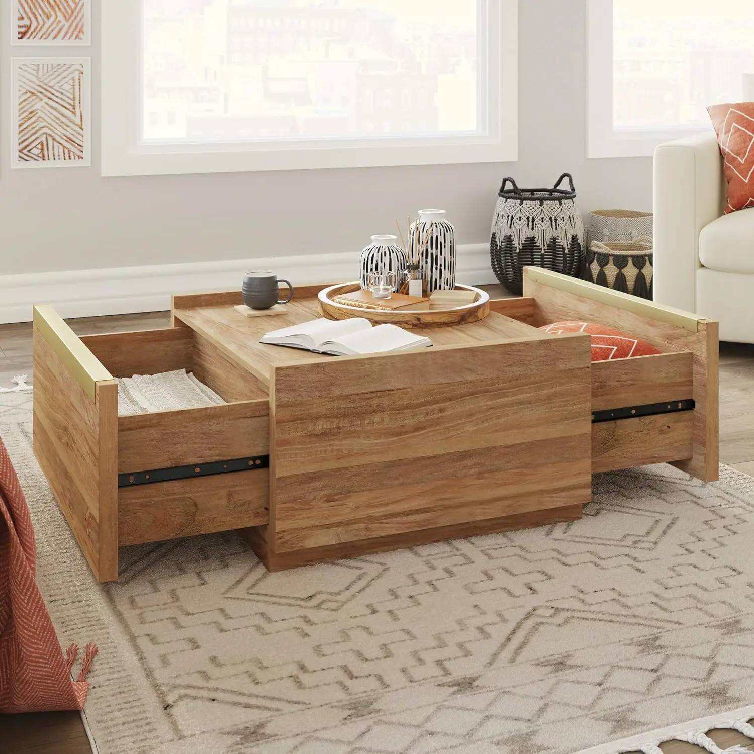 NEW Manhattan Gate Coffee Table, L: 31.02" x W: 30.95" x H: 16.06", Sindoori Mango Finish USA 4