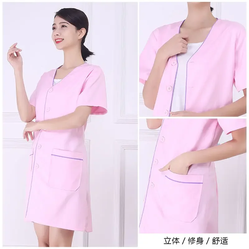 Black Beautician Tops Short Beauty Uniform Dress Spa Uniform Scrub White Plus Size Salon Grooming Clothes Lab Coat