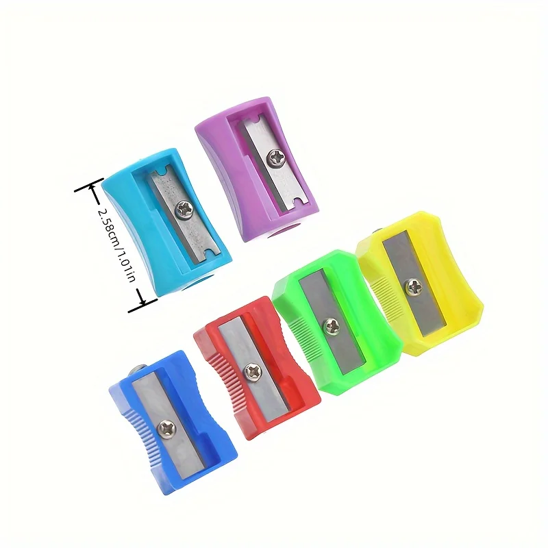 Mini temperamatite in plastica rettangolare colorato a foro singolo da 10 pezzi per studenti delle scuole elementari, matita a rotazione manuale - immagine 4
