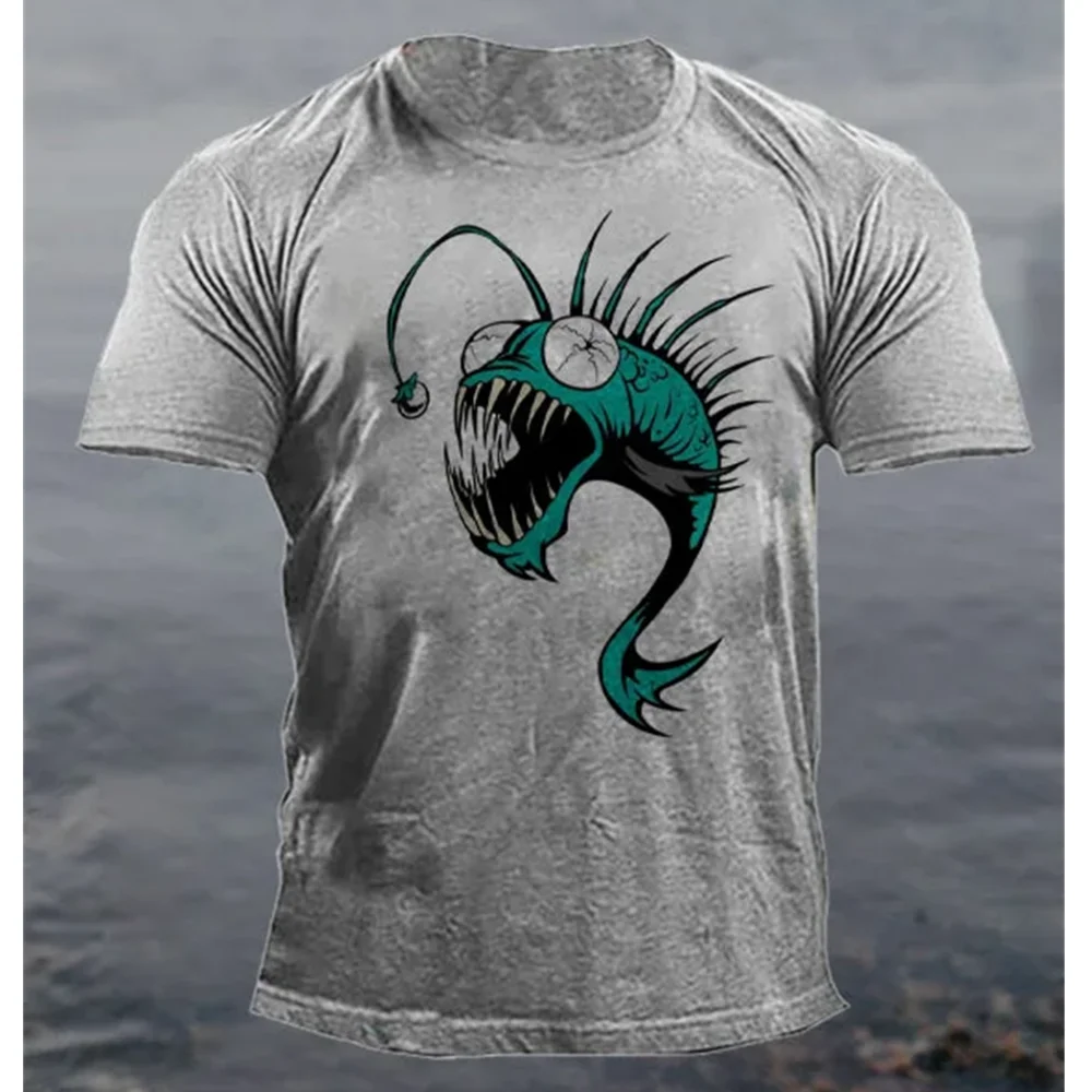 

Винтажная Мужская футболка с 3d принтом черепа рыбы ужасная мужская одежда повседневный уличный крутой топ с коротким рукавом свитшот большого размера одежда