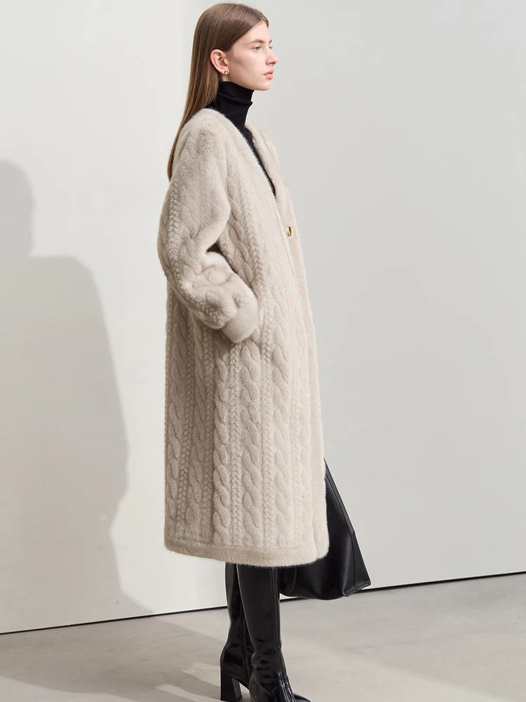 Women Fur Cardigan Thickened Long 2025Autumn Winter V-neck Jacket Female Loose Simple Leisure With Buttons Faux Fur Mink Coat 4