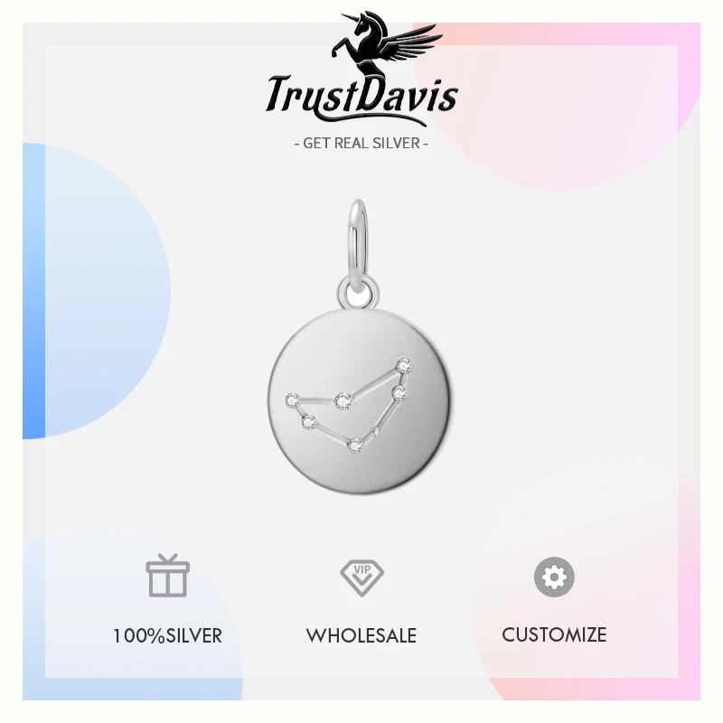 Pendant necklace silver necklace silver pendant silver necklace charms Real 925 Sterling Silver Fashion Round 12 Constellation CZ Pendant DIY Accessories For Women Wedding Jewelry DZ314