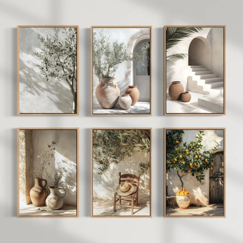 6pcs/set Mediterranean Olive Trees Lemon Plants Canvas Prints Neutral Coastal Wall Art Posters for Modern Living Room Home Decor 1