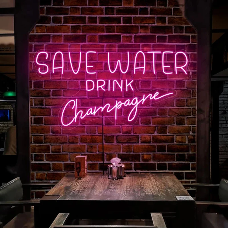 цена Save water drink champagne neon sign, Quote neon sign, Bar neon light sign, Bar led sign, Bar light up sign