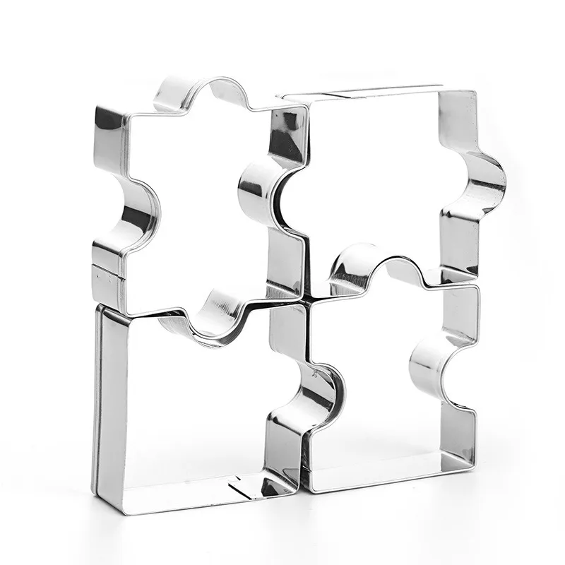 4Pcs Stainless Steel Cookie Mold Jigsaw Puzzle Shape Cookie Cutters Christmas DIY Sweets Dessert Bakeware Cake Fondant Mold Tool