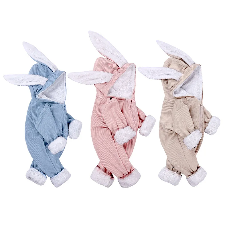 

2022 Autumn And Winter Baby Clothes New Born Rabbit Ears Pit Strip Baby One-piece Romper Velvet Romper Baby Girl Boy Clothes