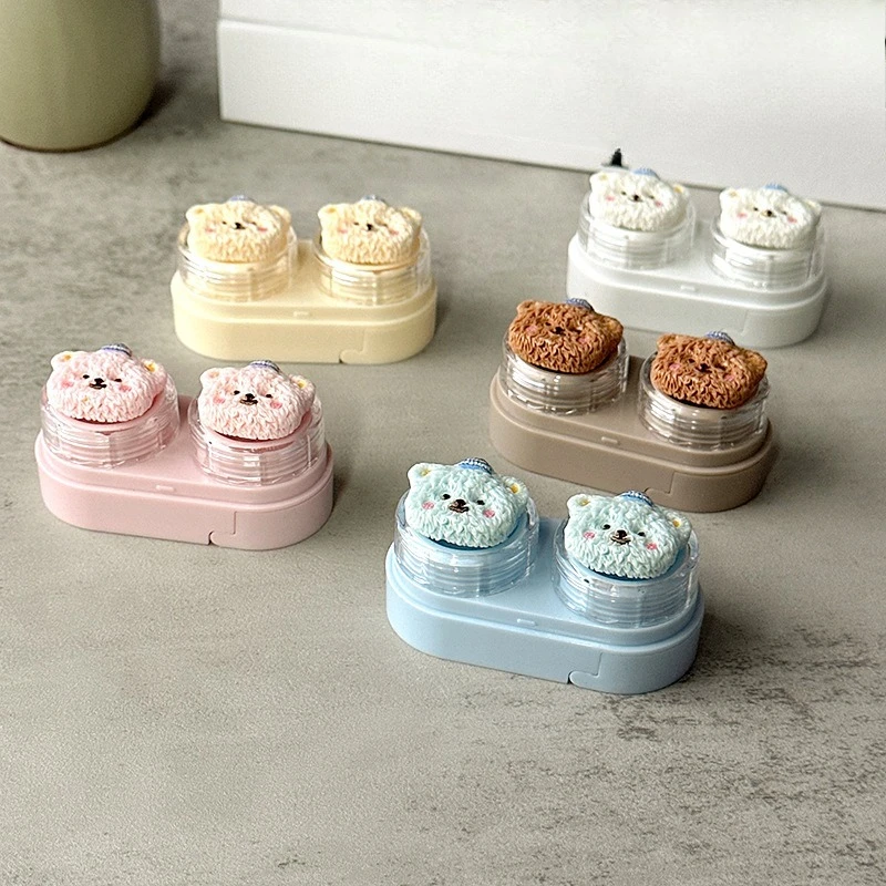 핀셋이 포함된 작은 곰 콘택트 렌즈 케이스 귀여운 눈 관리 콘택트 렌즈 컨테이너 박스 여행용 키트 안경 액세서리 정리함