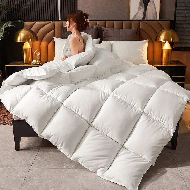 Goose Down Duvet Comforter Quilted Winter Thick Blanket Solid Color Bedclothes 91-95%